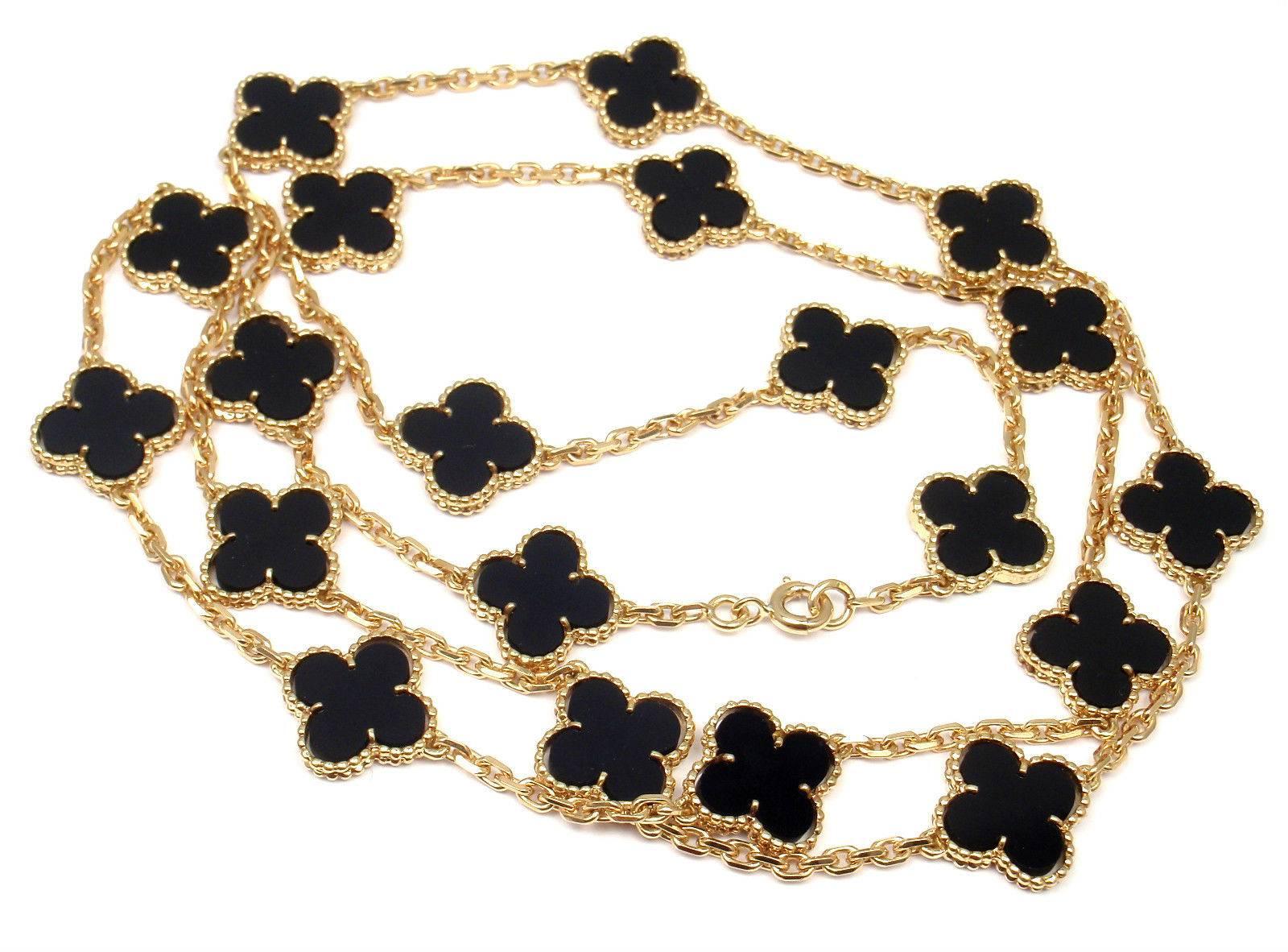 Van Cleef & Arpels 20 motif Onyx gold Vintage Alhambra Necklace 1