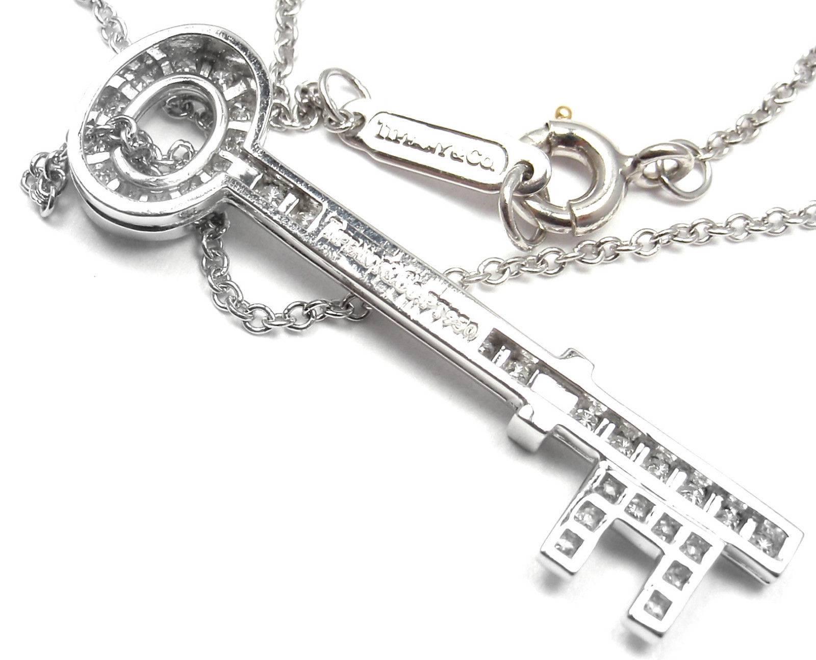 Tiffany & Co. Diamond Platinum Oval Key Pendant Necklace 2