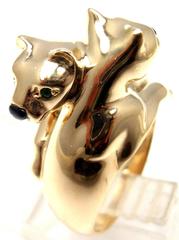 Cartier Double Panther Black Onyx Emerald Gold Band Ring