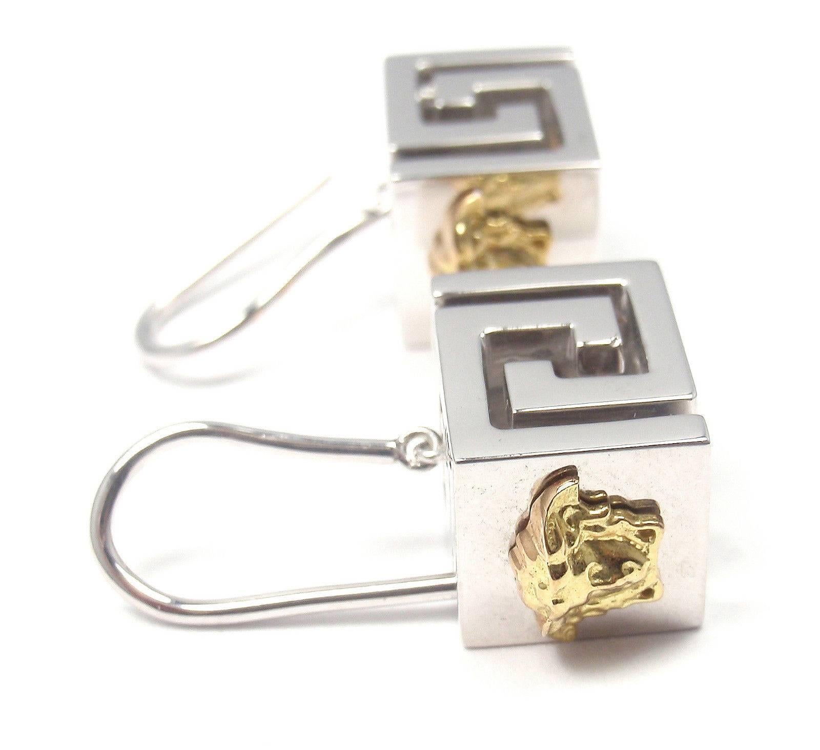 Versace Sterling Silver Yellow Gold Cube Earrings 1