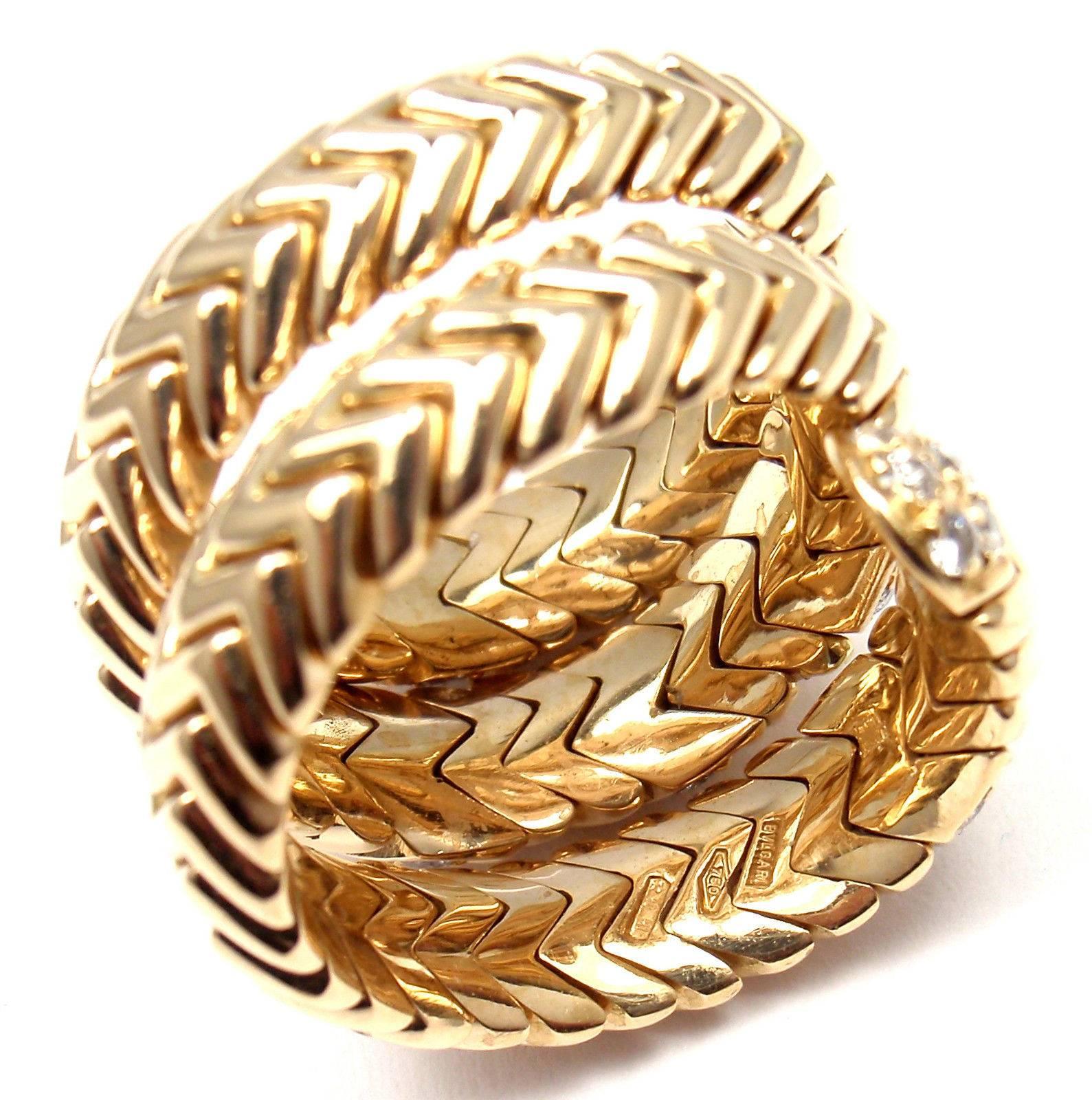 Bulgari Diamond Gold Spiga Snake Band Ring 3
