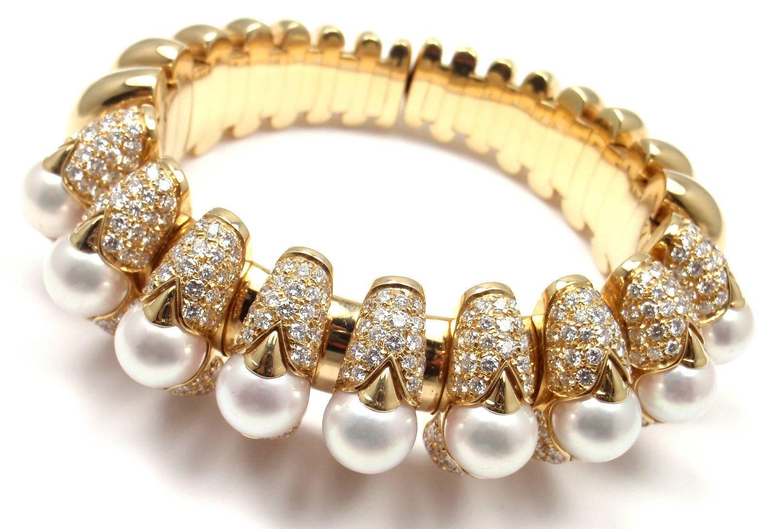 Bulgari Celtaura Diamond Pearl Gold Bangle Bracelet 1