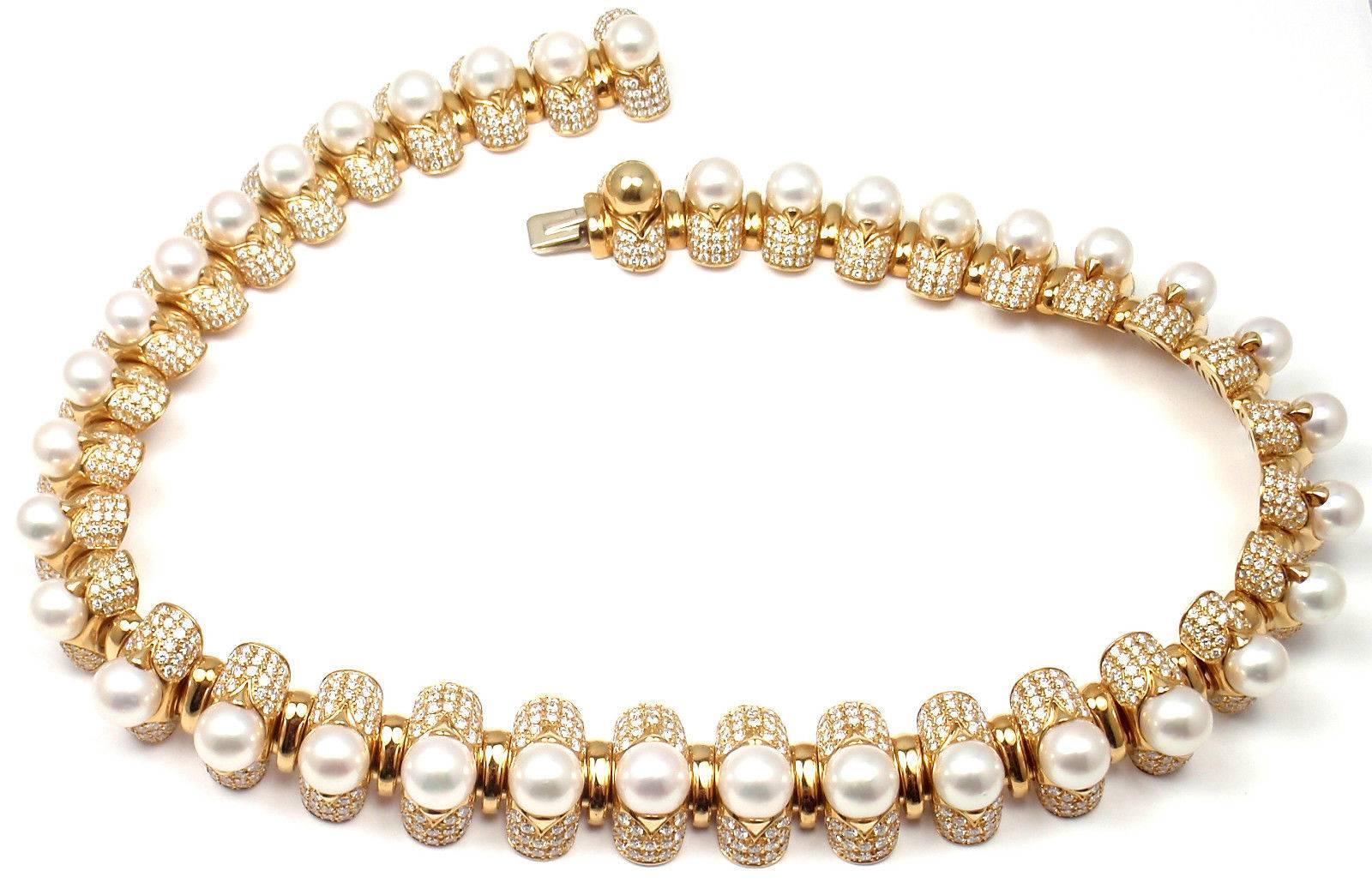 Bulgari Celtaura Pearl Diamond Gold Choker Necklace In New Condition In Holland, PA