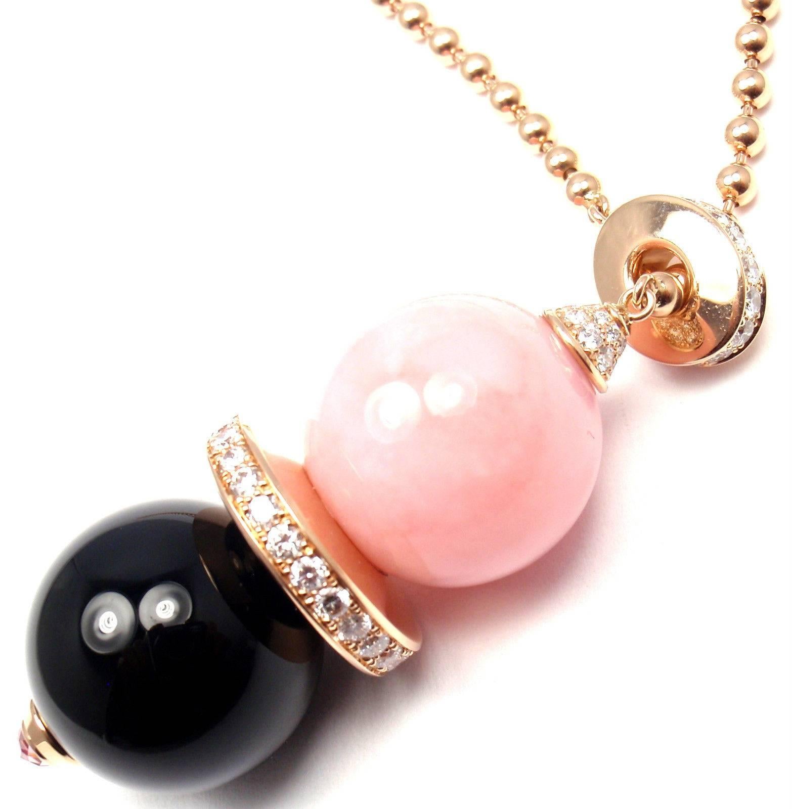 Cartier Évasions Joaillières Pink Opal Onyx Diamond Gold Lariat Necklace In New Condition In Holland, PA
