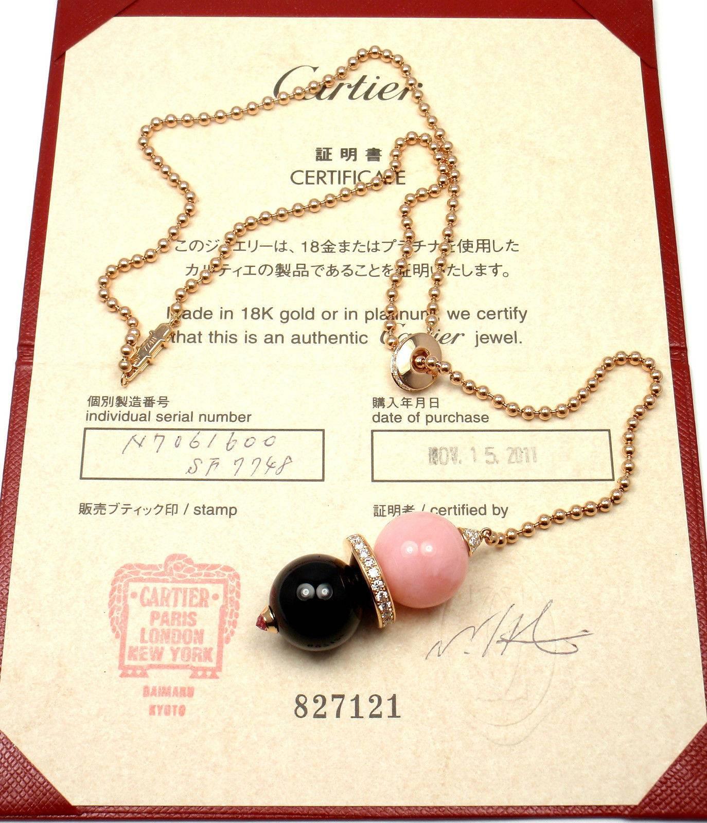 Cartier Évasions Joaillières Pink Opal Onyx Diamond Gold Lariat Necklace 2