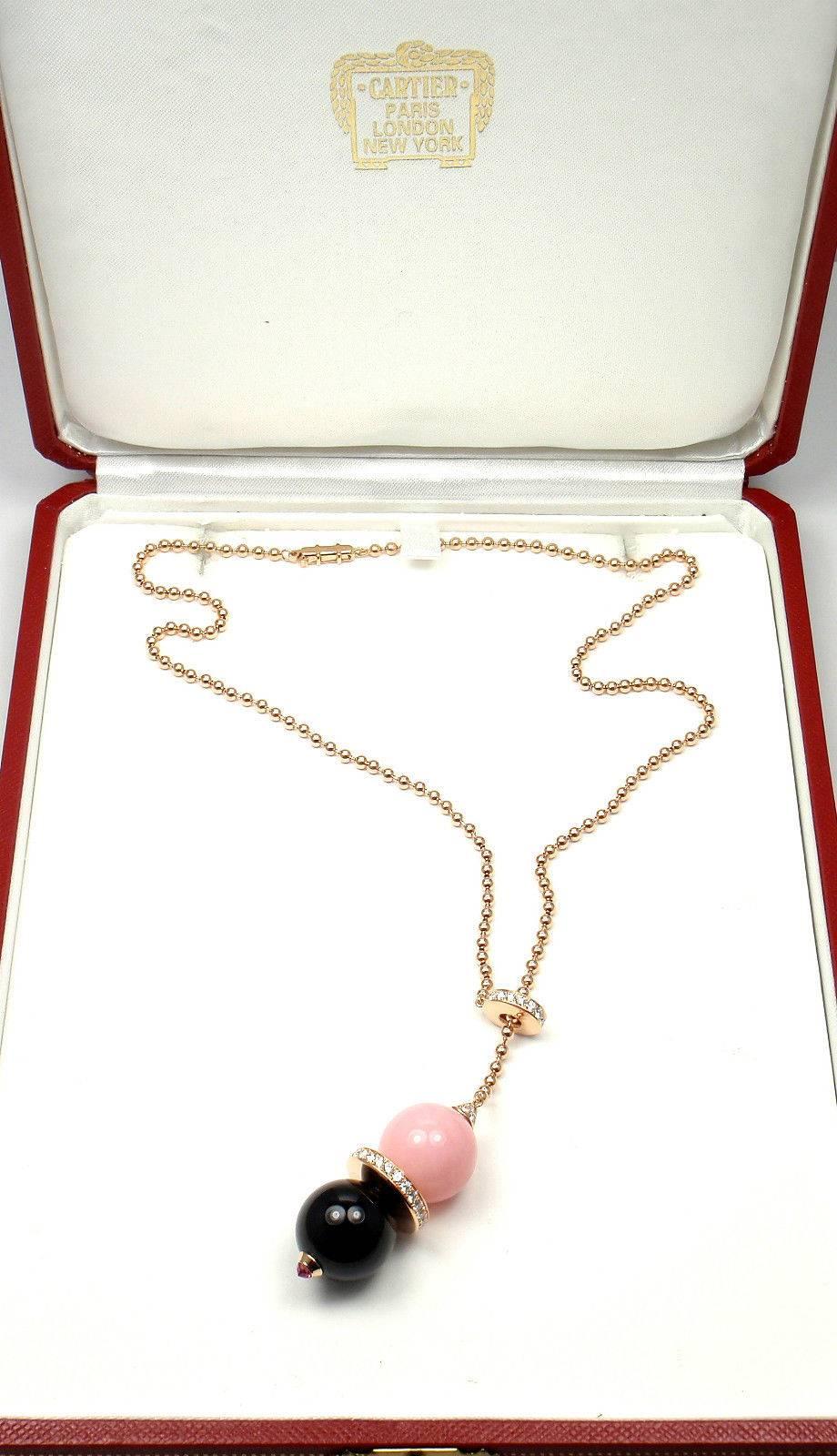 Cartier Évasions Joaillières Pink Opal Onyx Diamond Gold Lariat Necklace 3