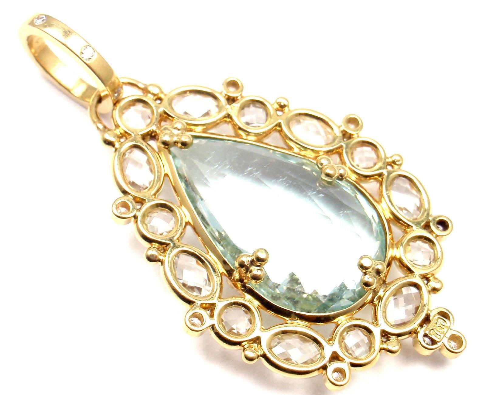 Temple St Clair White Sapphire Green Beryl Diamond Gold Pendant In New Condition In Holland, PA