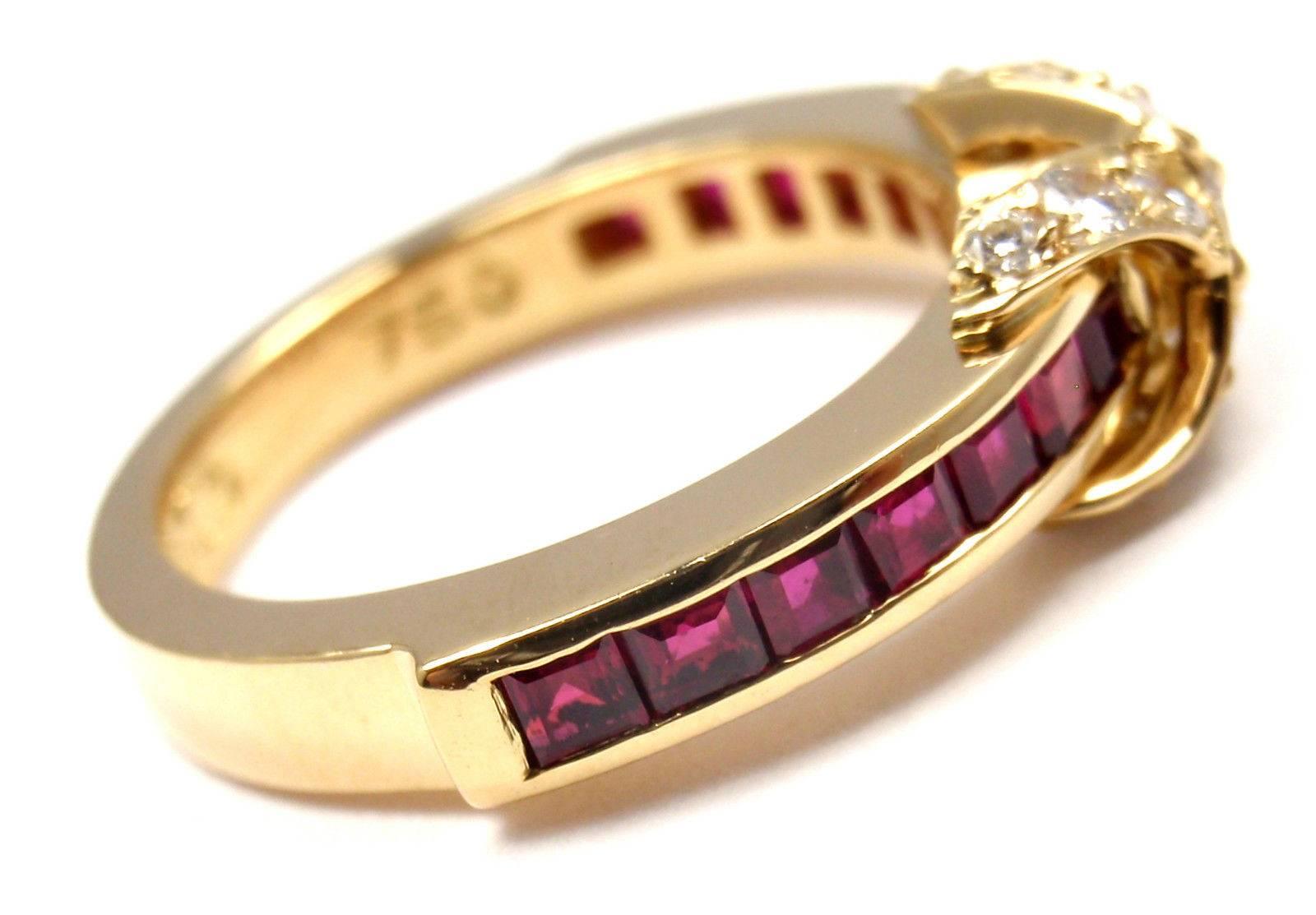 Tiffany & Co. Ruby Diamond Gold X Band Ring In New Condition In Holland, PA