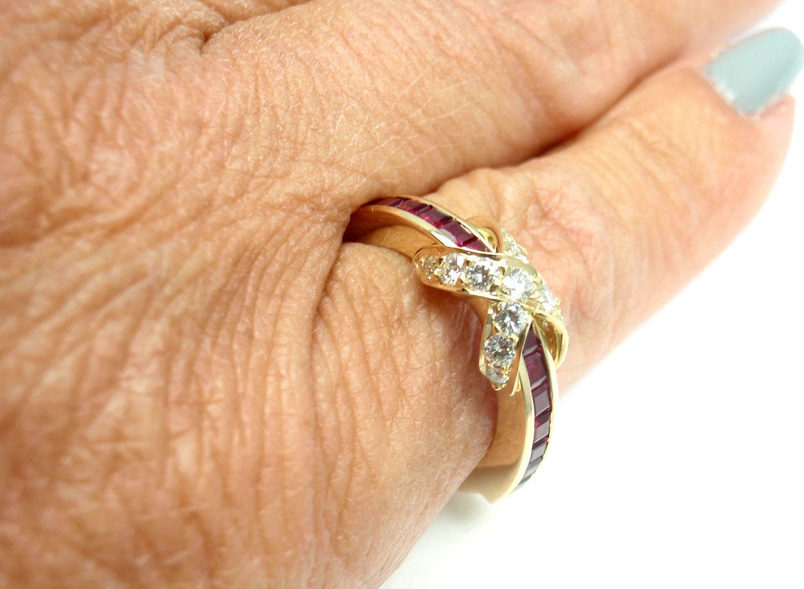 Tiffany & Co. Ruby Diamond Gold X Band Ring 2