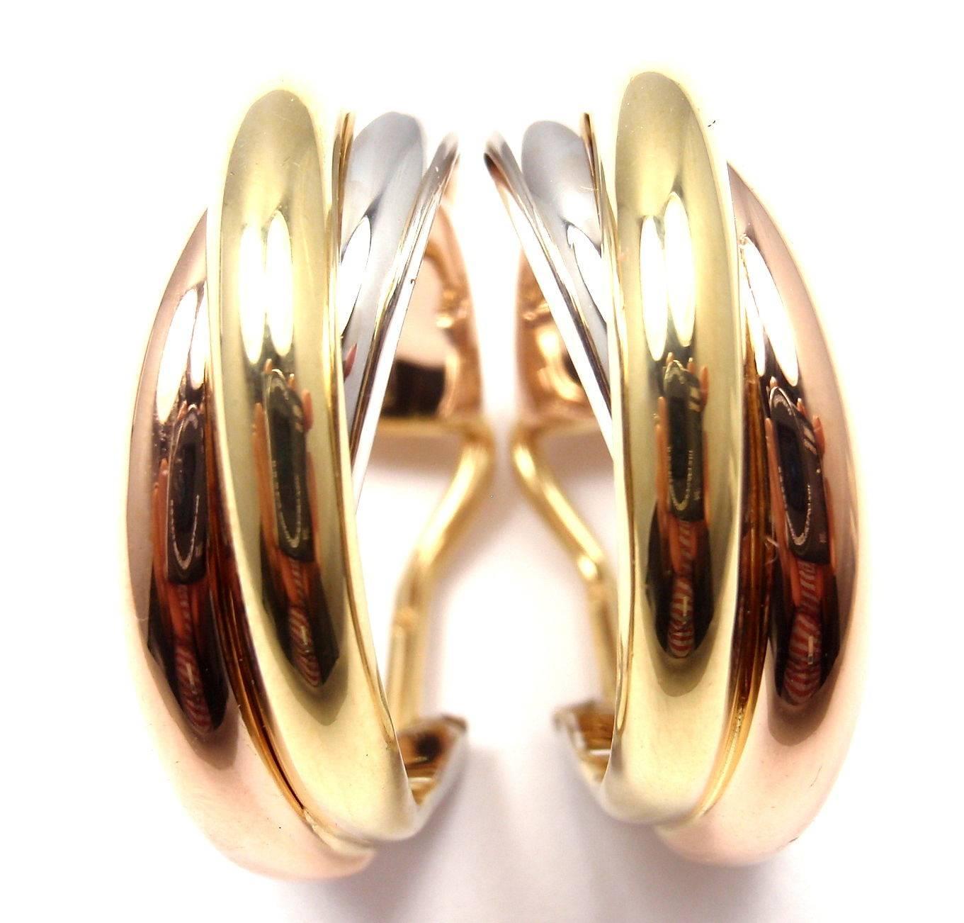 Women's Cartier Trinity two color gold Hoop Earrings