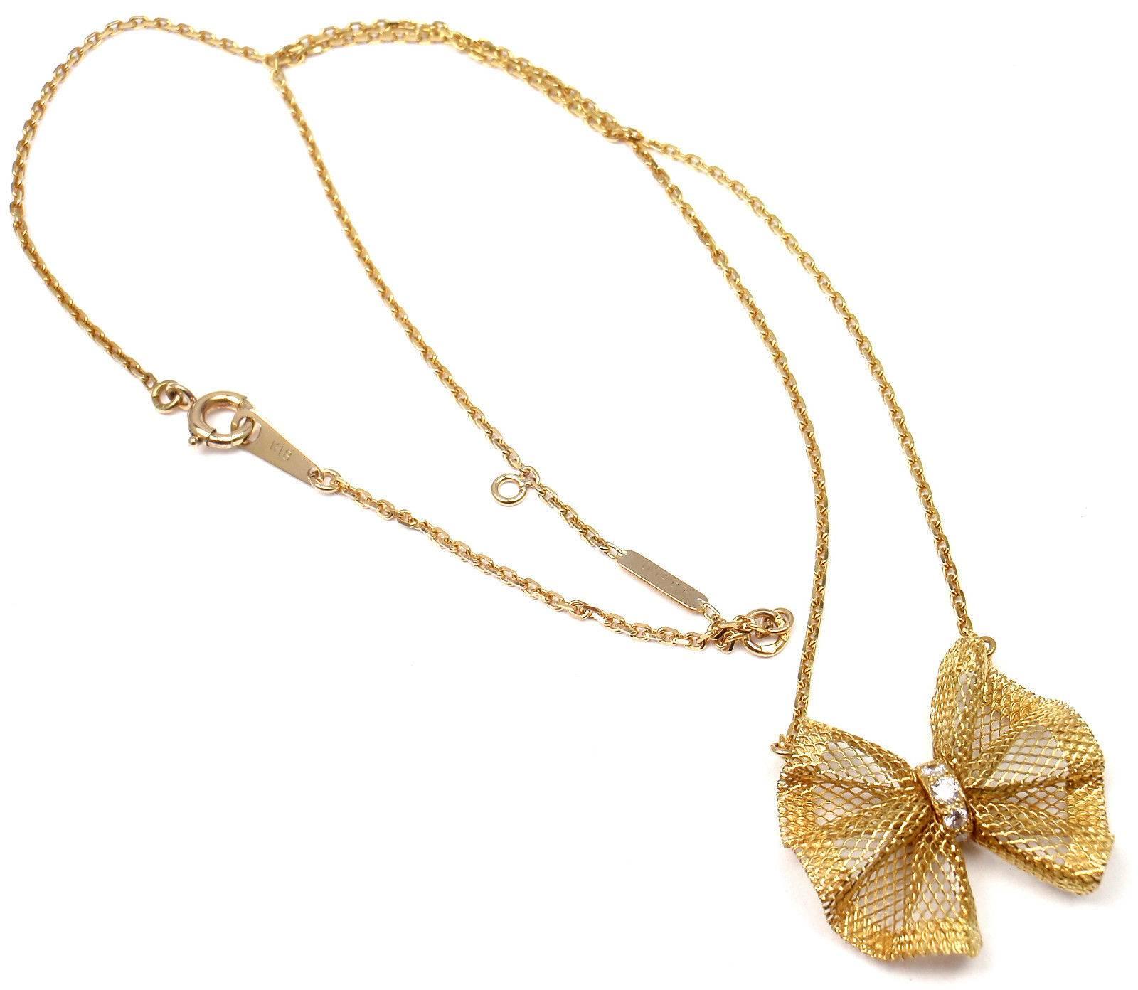 Women's Van Cleef & Arpels Diamond Gold Bow Pendant Necklace