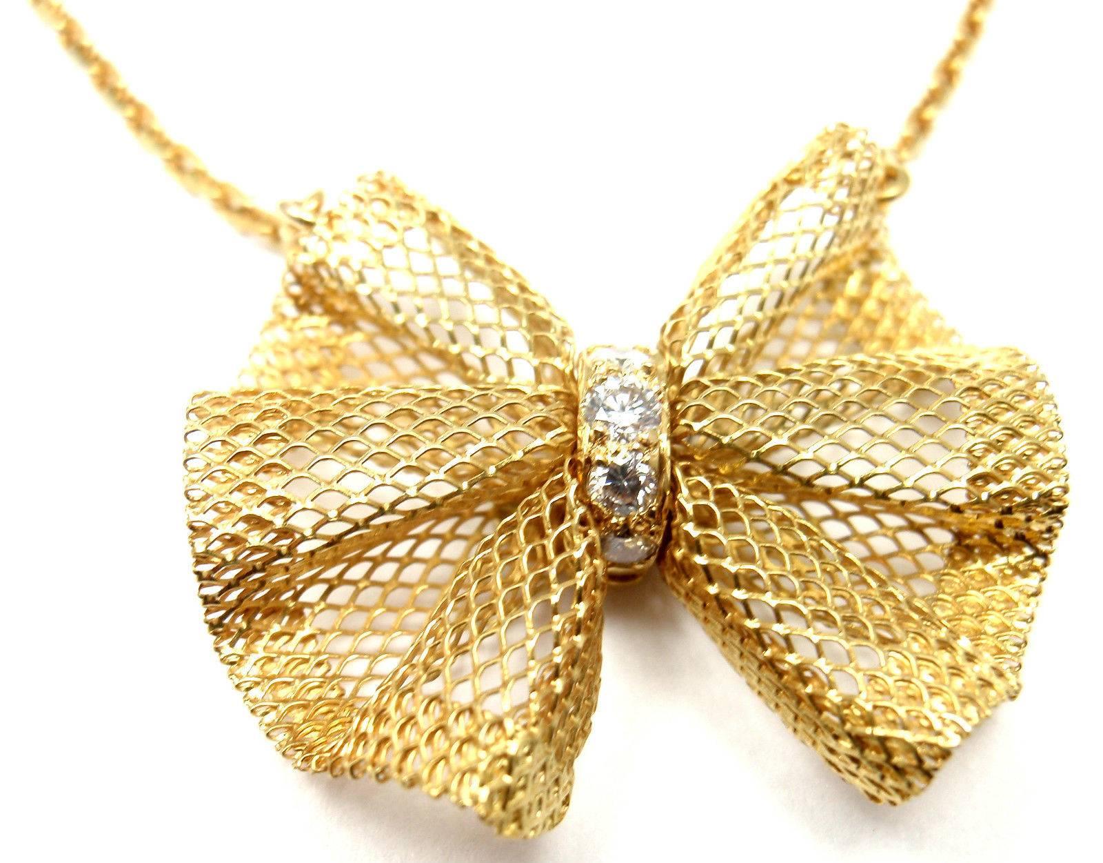 Van Cleef & Arpels Diamond Gold Bow Pendant Necklace 1