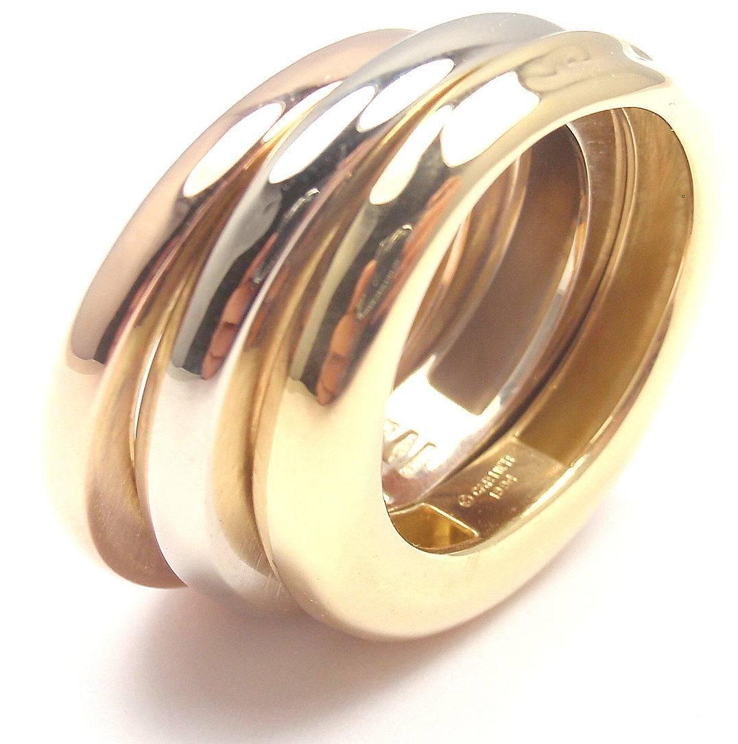 Cartier Tri Color Gold Three Band Ring In New Condition In Holland, PA