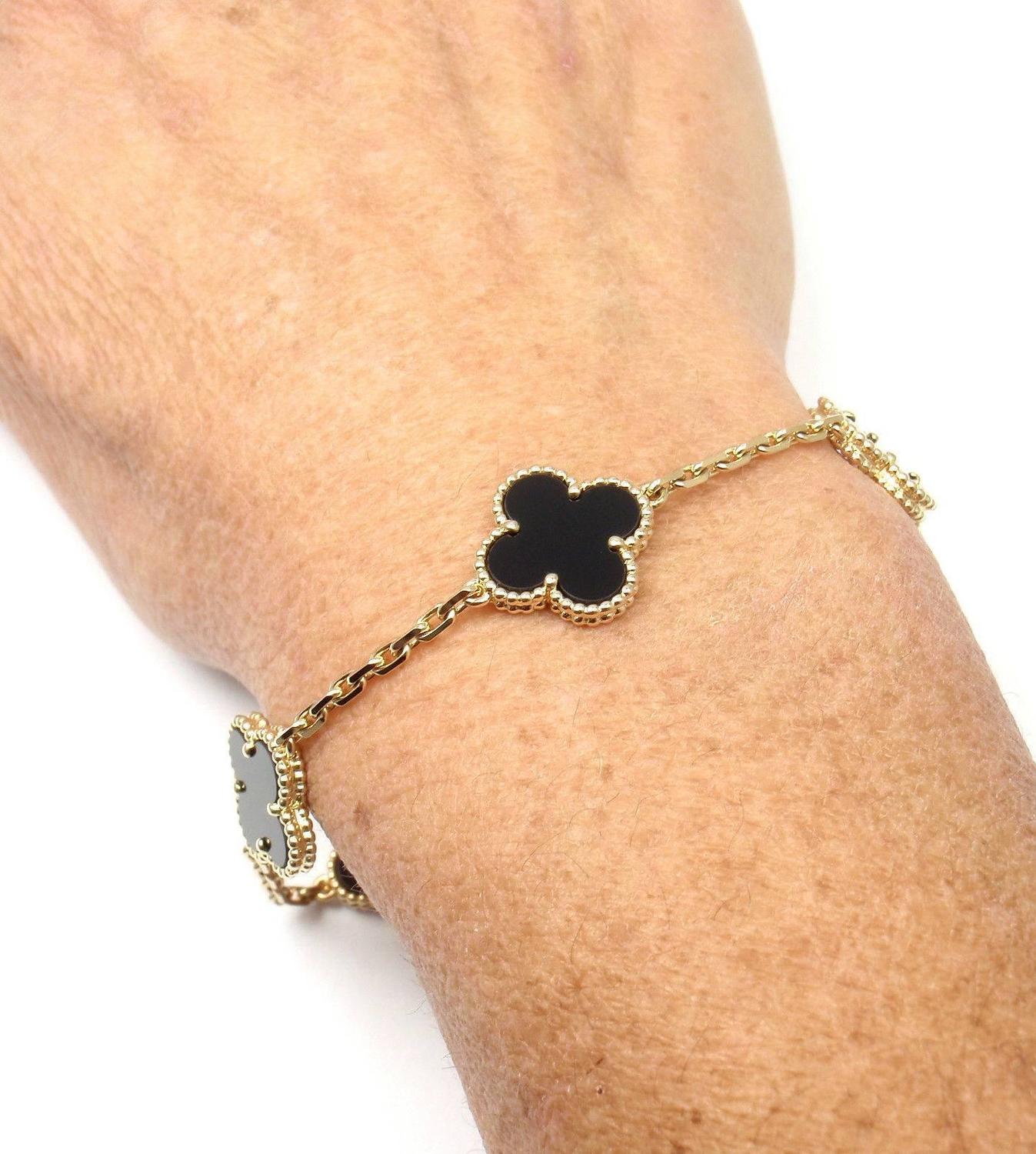 Van Cleef and Arpels Black Onyx Gold 5 Motif Vintage Alhambra Bracelet at 1stdibs