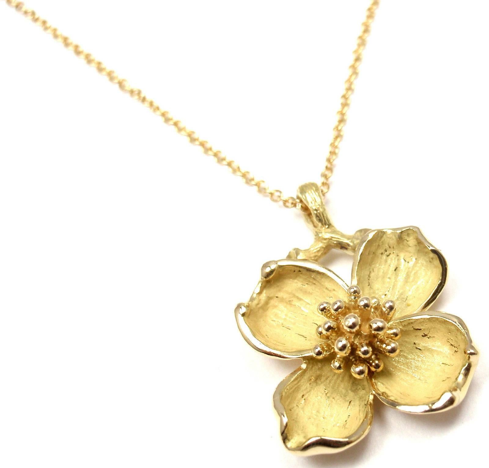 Tiffany and Co. gold Dogwood Flower Pendant Necklace at 1stDibs ...