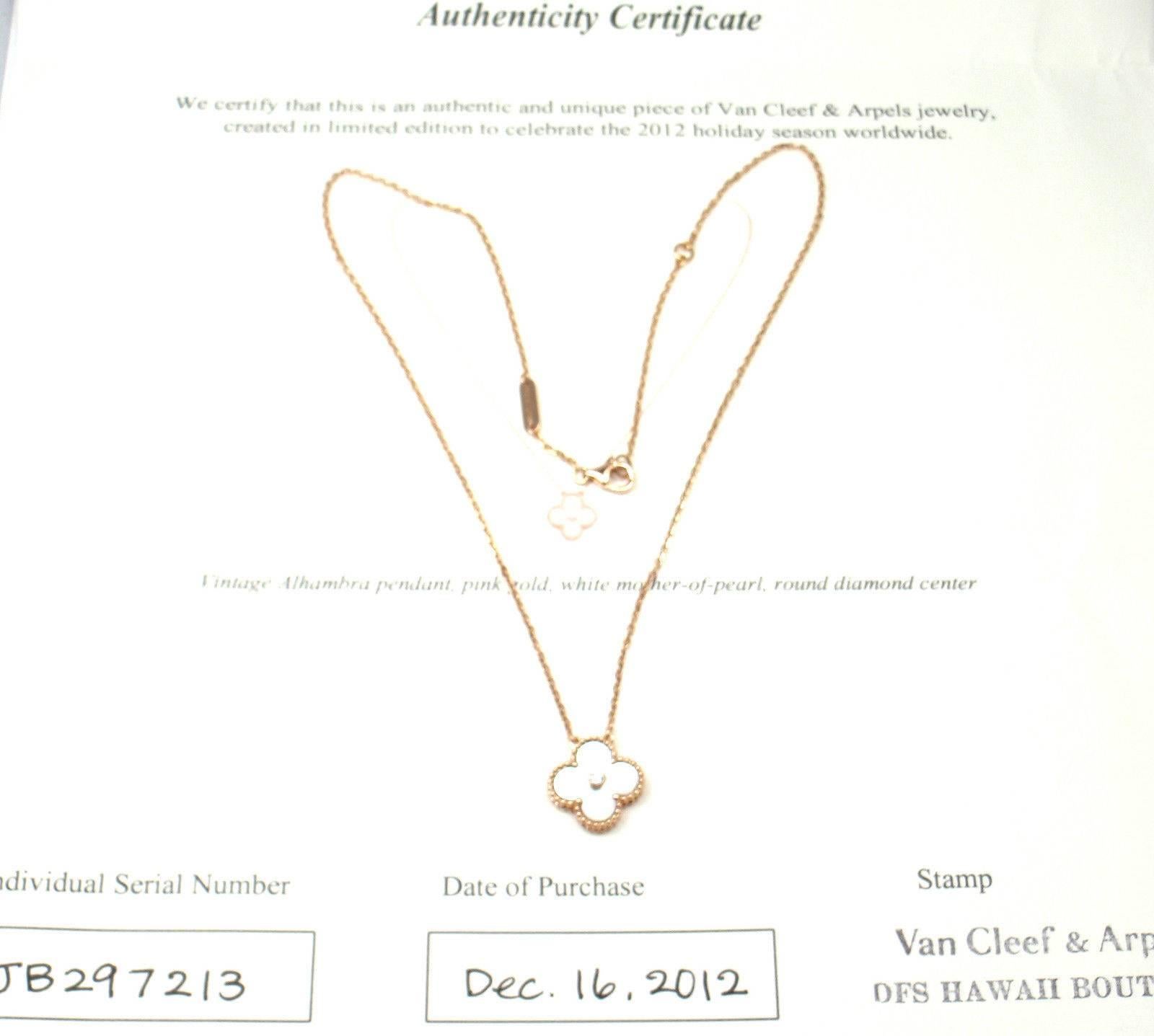 Van Cleef & Arpels Ltd Ed Alhambra Diamant Perlmutt Gold Halskette 3