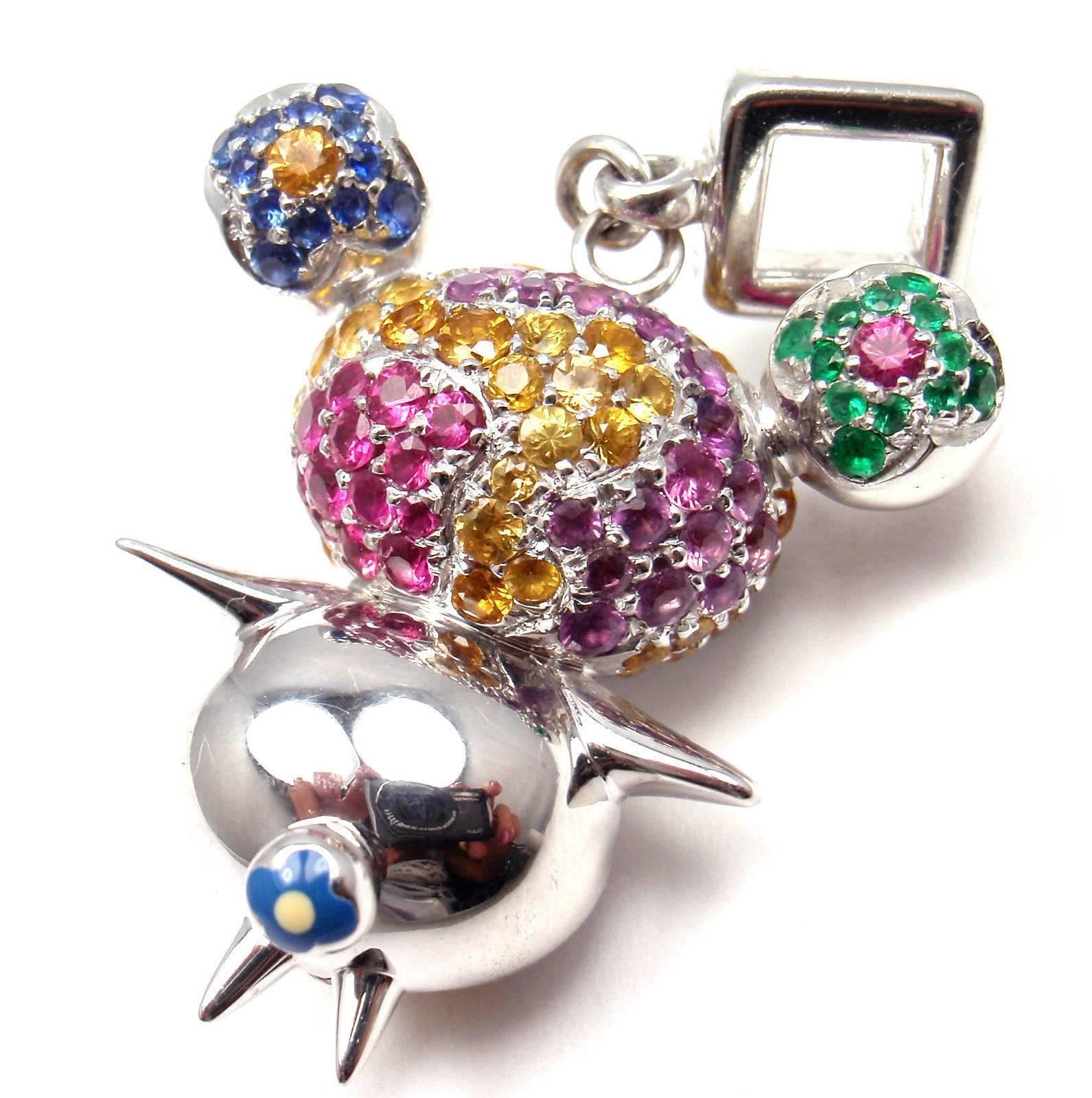 18k White Gold Diamond Color Sapphire Emerald Panda Pendant by Takashi Murakami for Louis Vuitton. 
A masterpiece, very limited edition Takashi Murakami for Louis Vuitton Joaillerie Panda pendant.
With 118 multi color sapphires total approx.