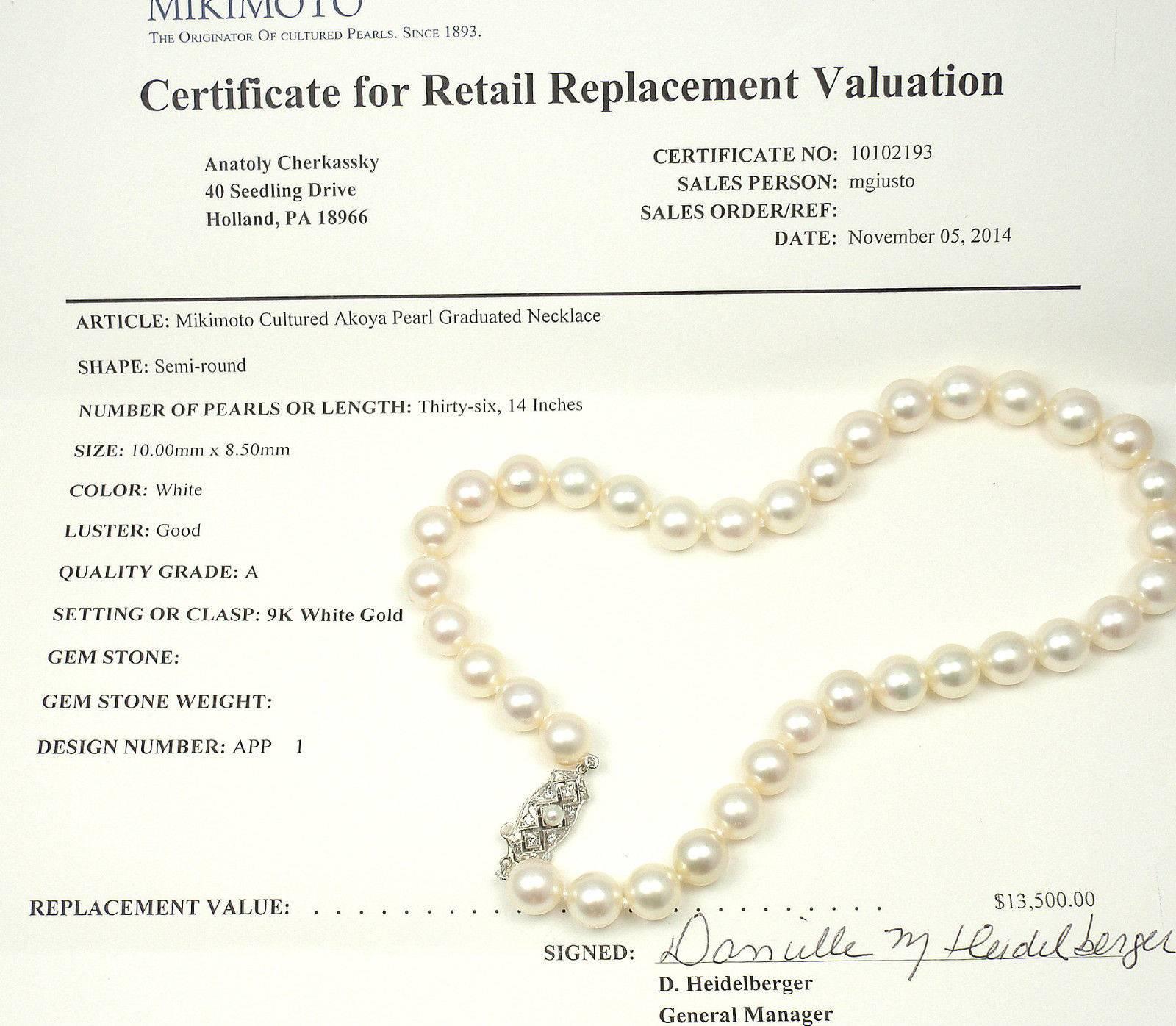 Mikimoto Cultured Graduated Akoya Pearl Diamond Gold Necklace In New Condition In Holland, PA