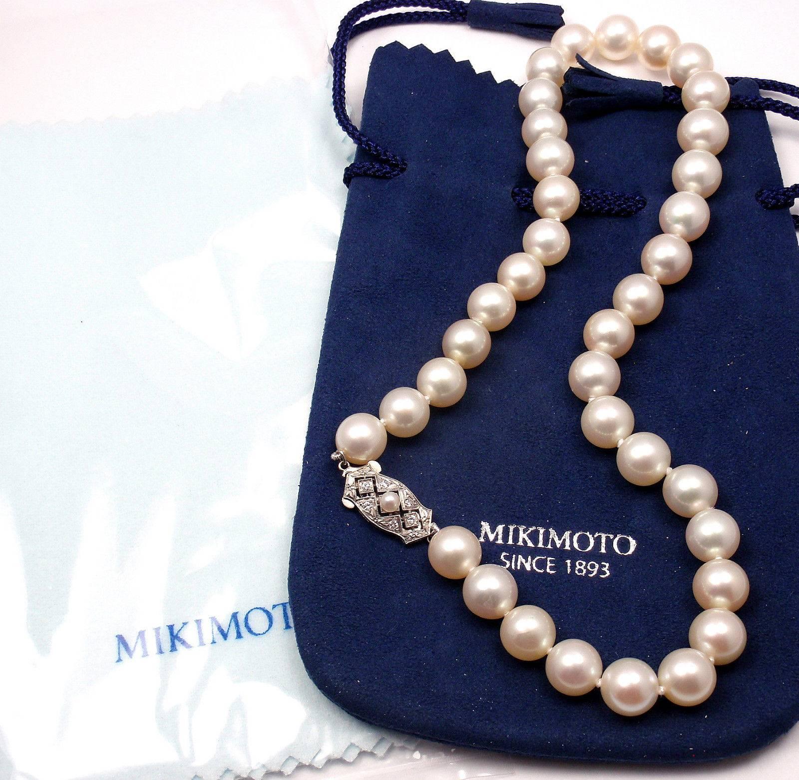 Mikimoto Cultured Graduated Akoya Pearl Diamond Gold Necklace 1