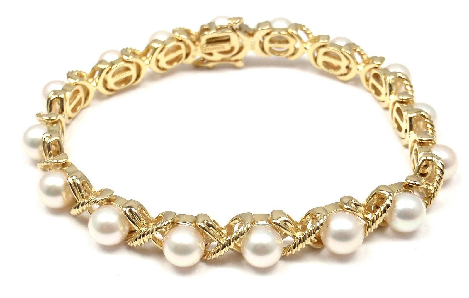 Tiffany & Co. Pearl Gold X Bracelet 5