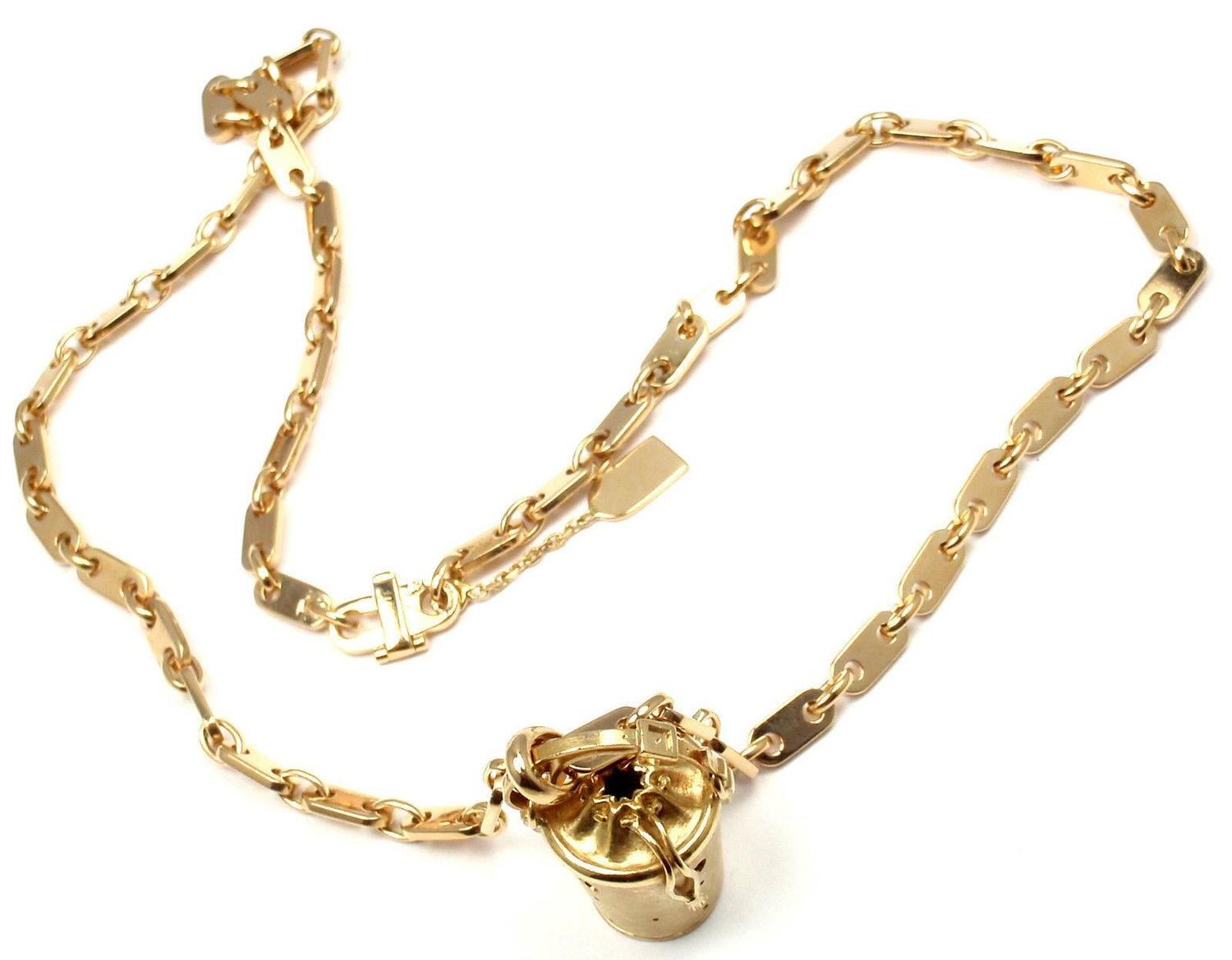 Hermes Bucket Bag Pendant and Link Gold Chain Necklace at 1stdibs