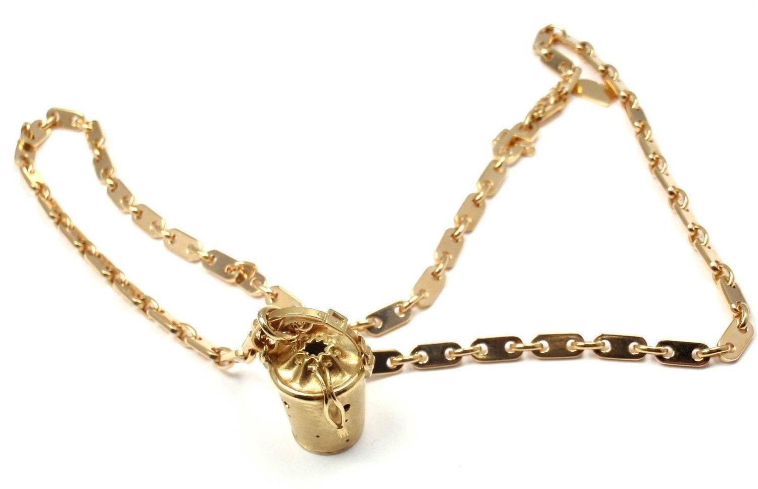 Hermes Bucket Bag Pendant and Link Gold Chain Necklace at 1stdibs