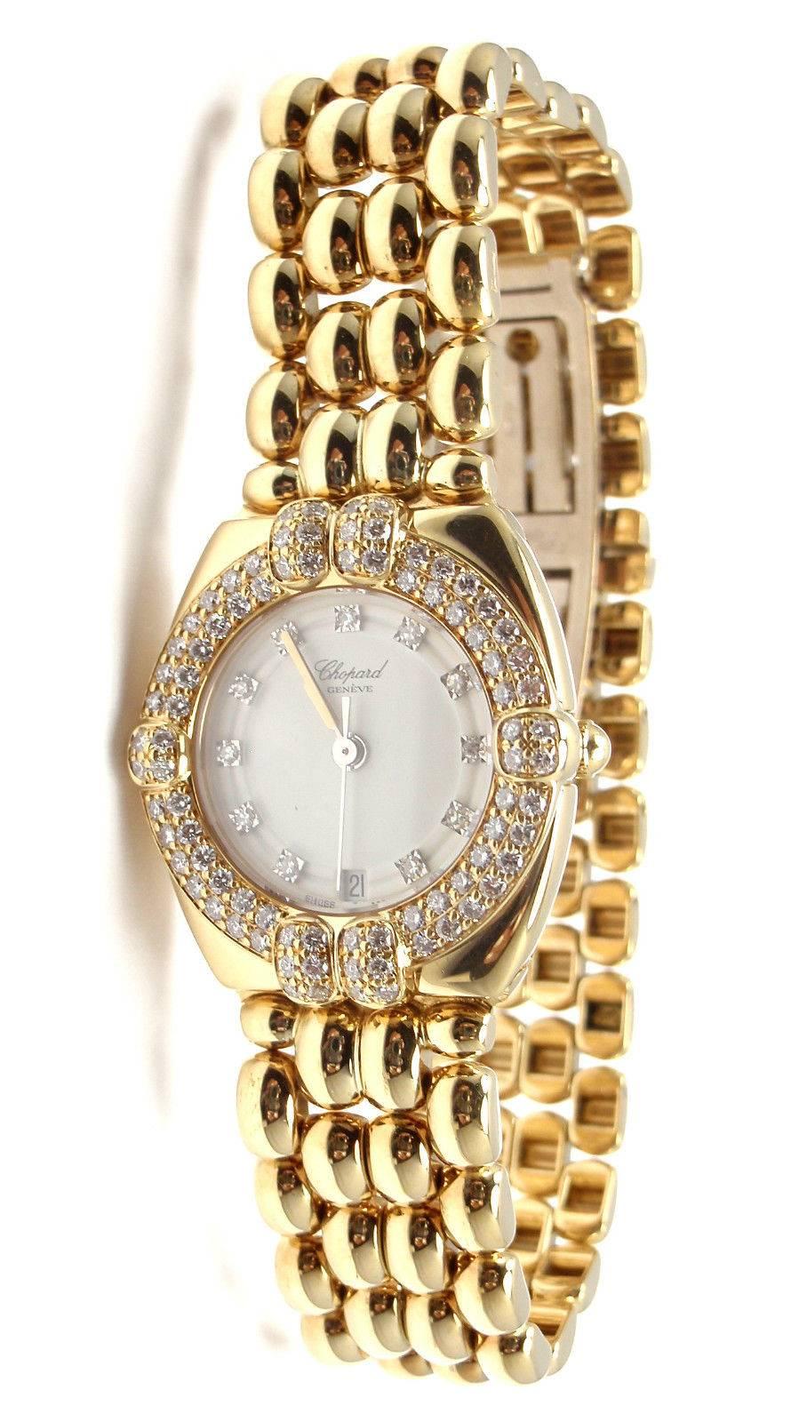 Chopard lady's yellow gold diamond Gstaad quartz wristwatch In New Condition In Holland, PA