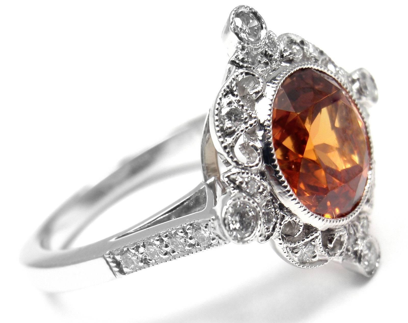 Tiffany & Co. 3.25 Carat Spessartite Garnet Diamond Platinum Ring In New Condition In Holland, PA