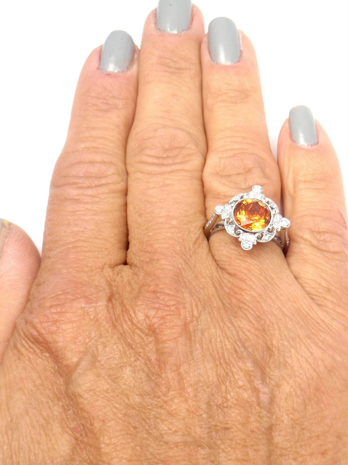 Tiffany & Co. 3.25 Carat Spessartite Garnet Diamond Platinum Ring 3
