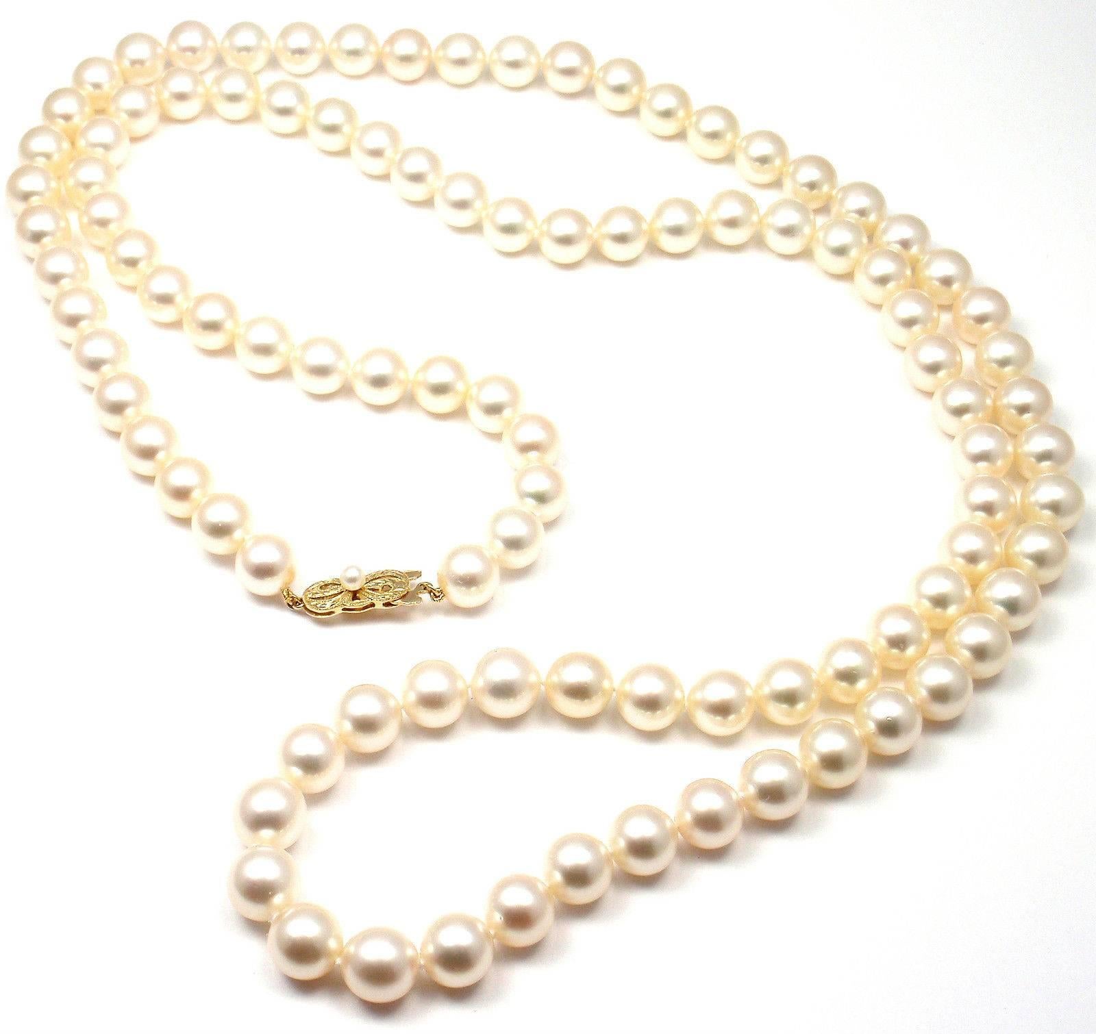Mikimoto Cultured Akoya 10mm Pearl Gold 40 inch Long Necklace 1