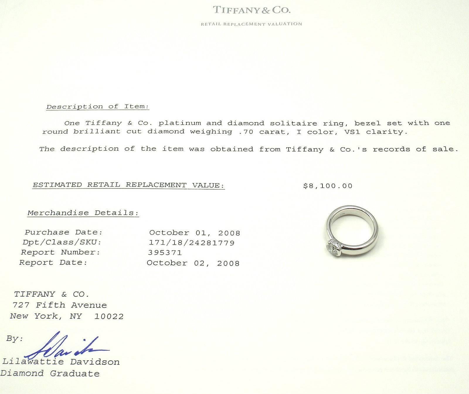 Tiffany & Co. Etoile Diamond Solitaire Platinum Band Ring 1