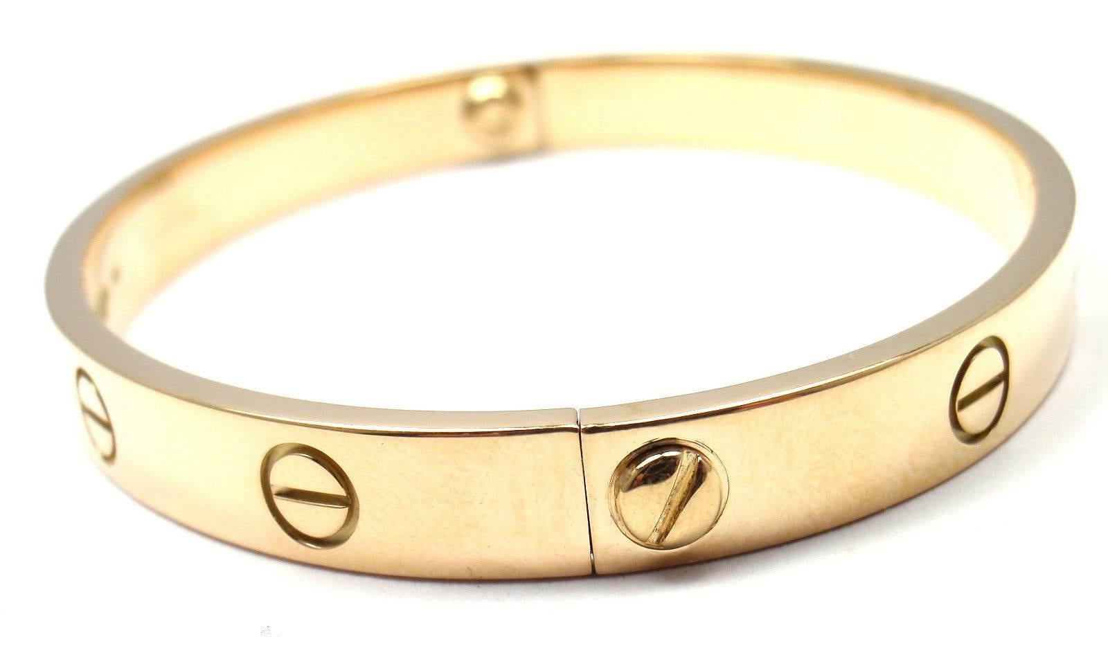 Cartier Love Yellow Gold Bangle Bracelet Size 17 In New Condition In Holland, PA
