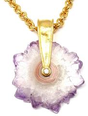 Gurhan Diamond Large Amethyst Yellow Gold Pendant Necklace