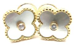 Van Cleef & Arpels Alhambra Mother Of Pearl Diamond Gold Earrings