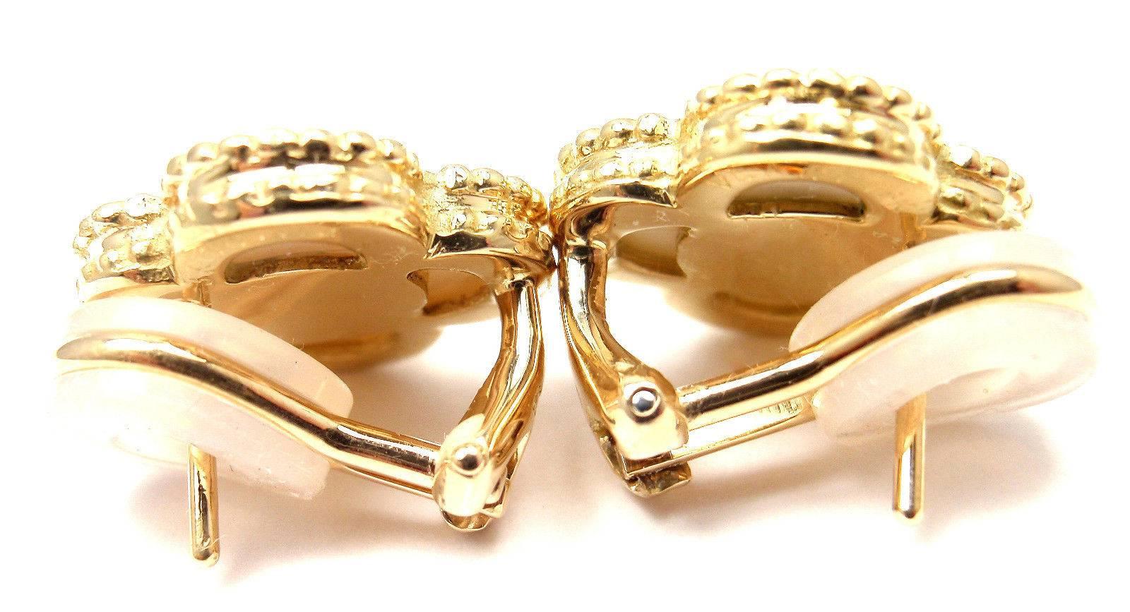 Van Cleef & Arpels Alhambra Mother Of Pearl Diamond Gold Earrings 2