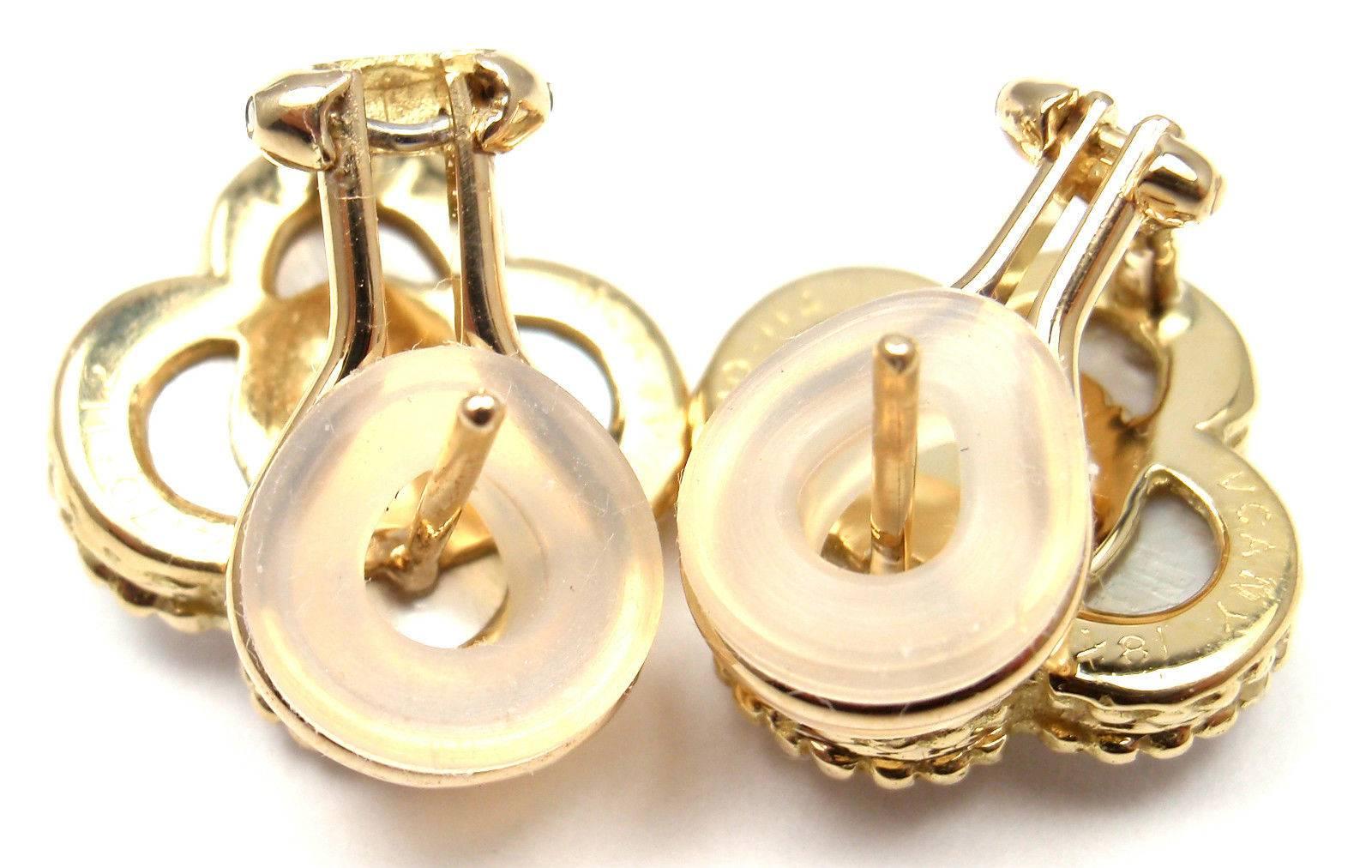 Women's Van Cleef & Arpels Alhambra Mother Of Pearl Diamond Gold Earrings