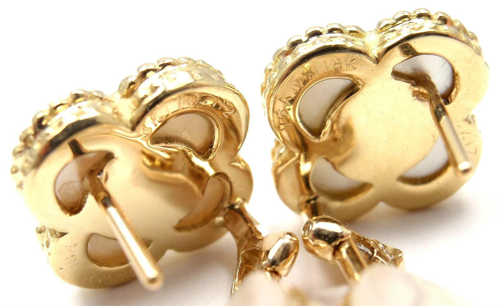Van Cleef & Arpels Alhambra Mother Of Pearl Diamond Gold Earrings 1