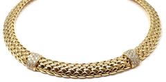 Tiffany & Co Diamond Basket Weave Yellow Gold Necklace