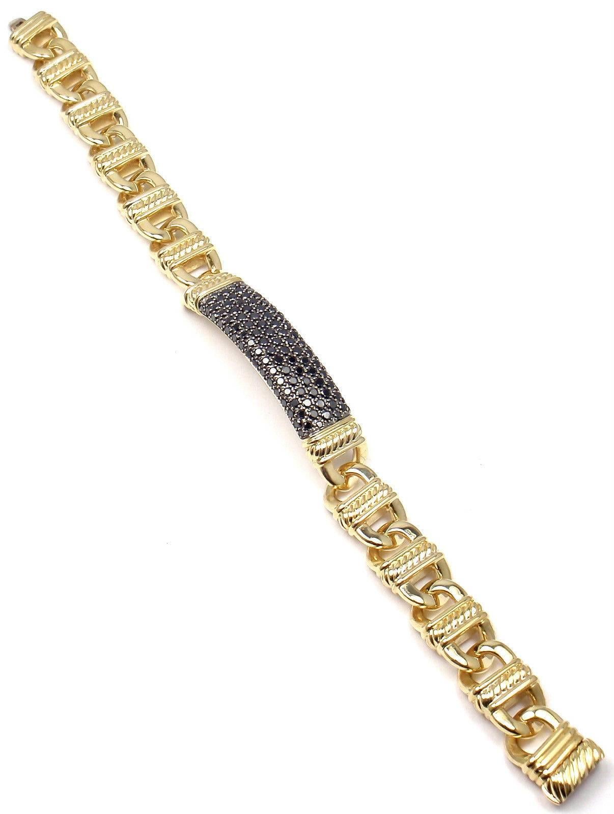 18k Yellow Gold Black Diamond ID Link Bracelet by David Yurman.
With round black diamonds total weight approx. 3.30ct

Details:
Length: 8.5