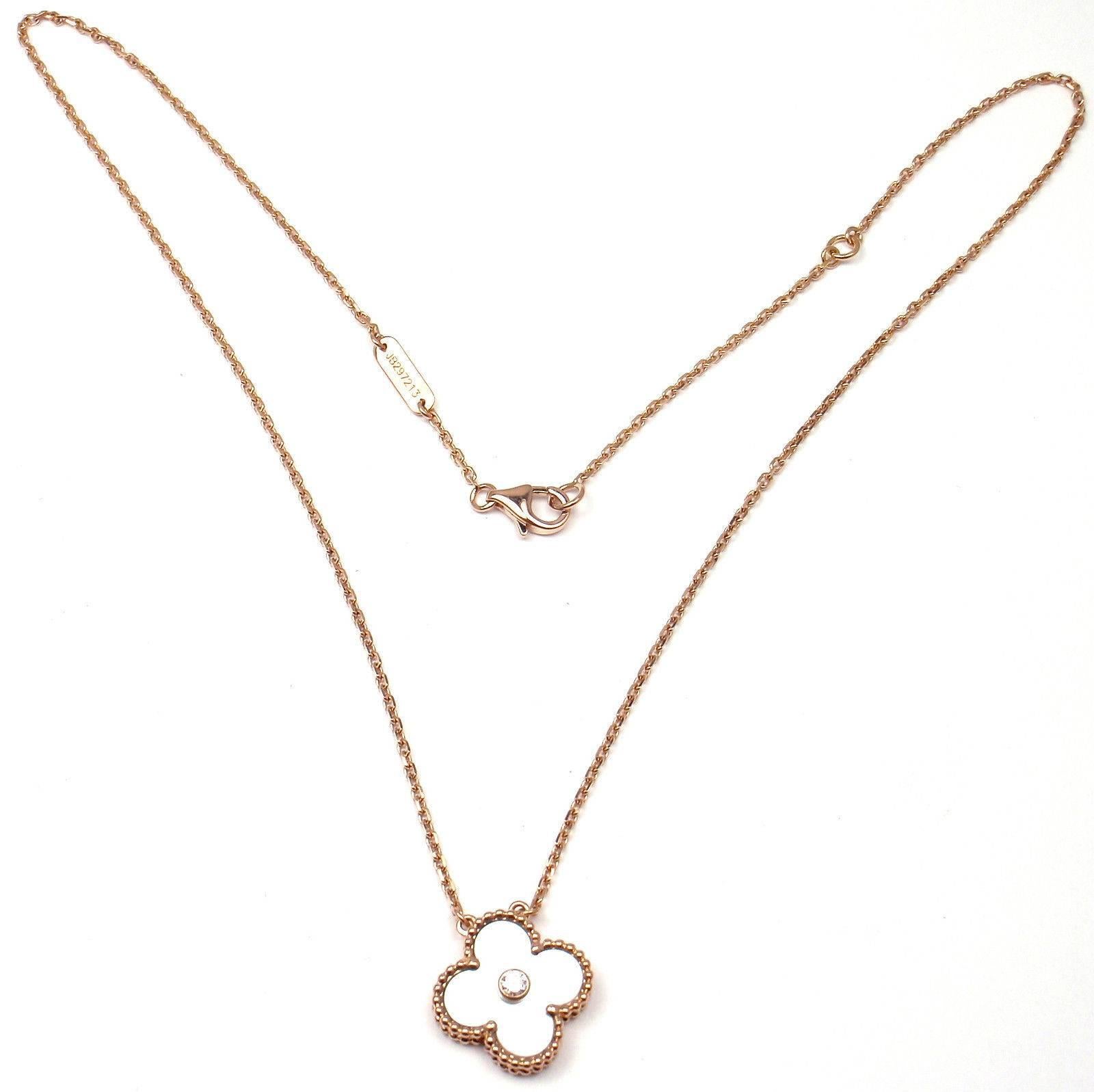 Van Cleef & Arpels Ltd Ed Alhambra Diamond Mother of Pearl Rose Gold Necklace 2