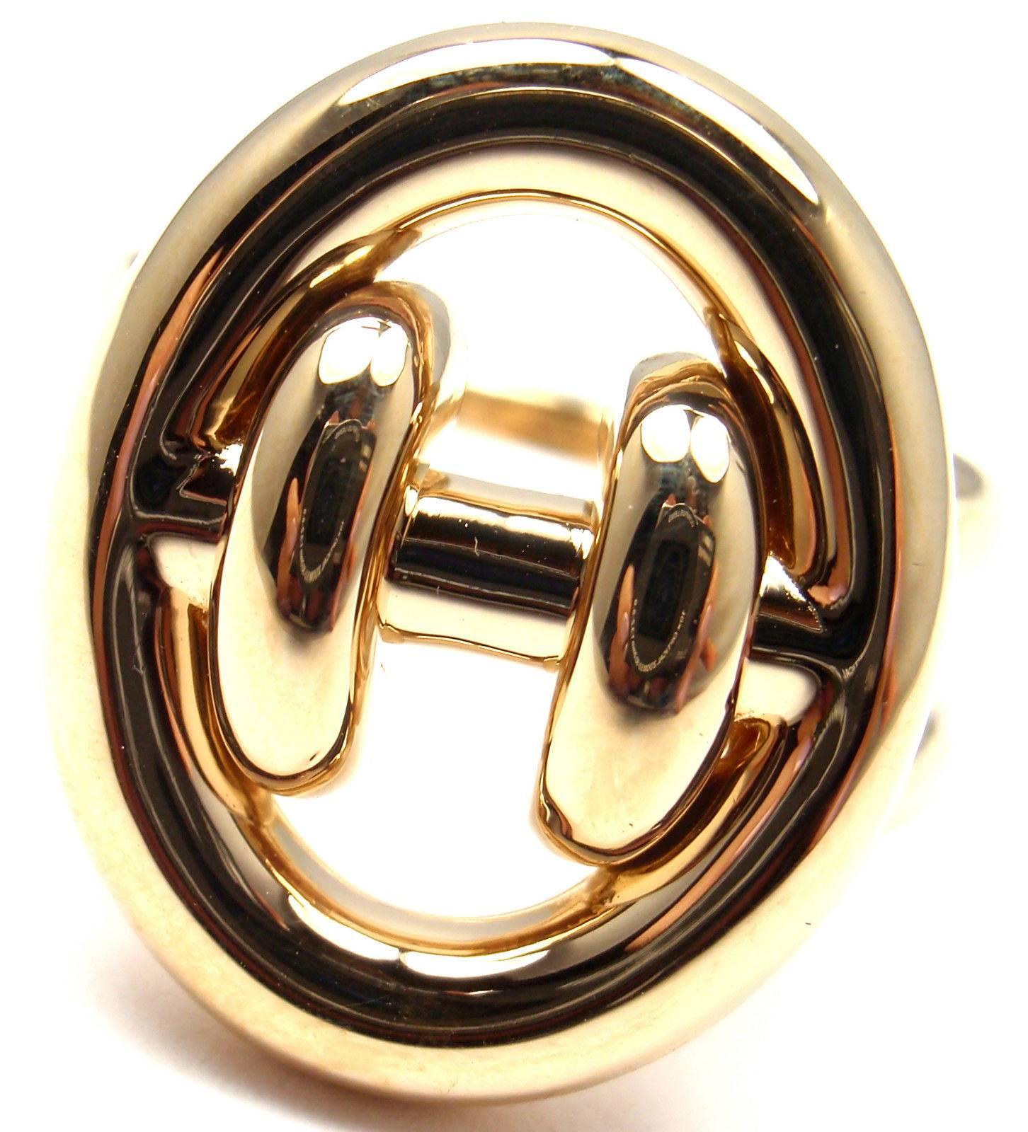 Women's Hermes Large Oval H Gold Ring