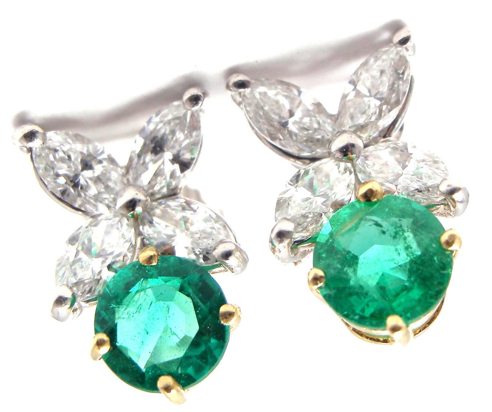 Women's Tiffany & Co. Victoria Emerald Diamond Platinum Gold Earrings