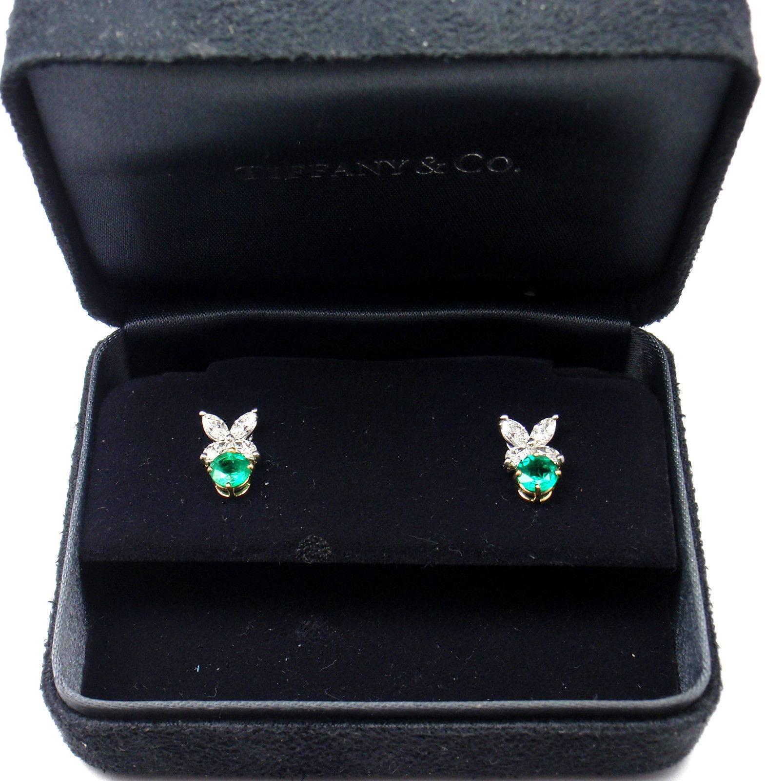 Tiffany & Co. Victoria Emerald Diamond Platinum Gold Earrings In New Condition In Holland, PA