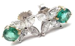 Tiffany & Co. Victoria Emerald Diamond Platinum Gold Earrings