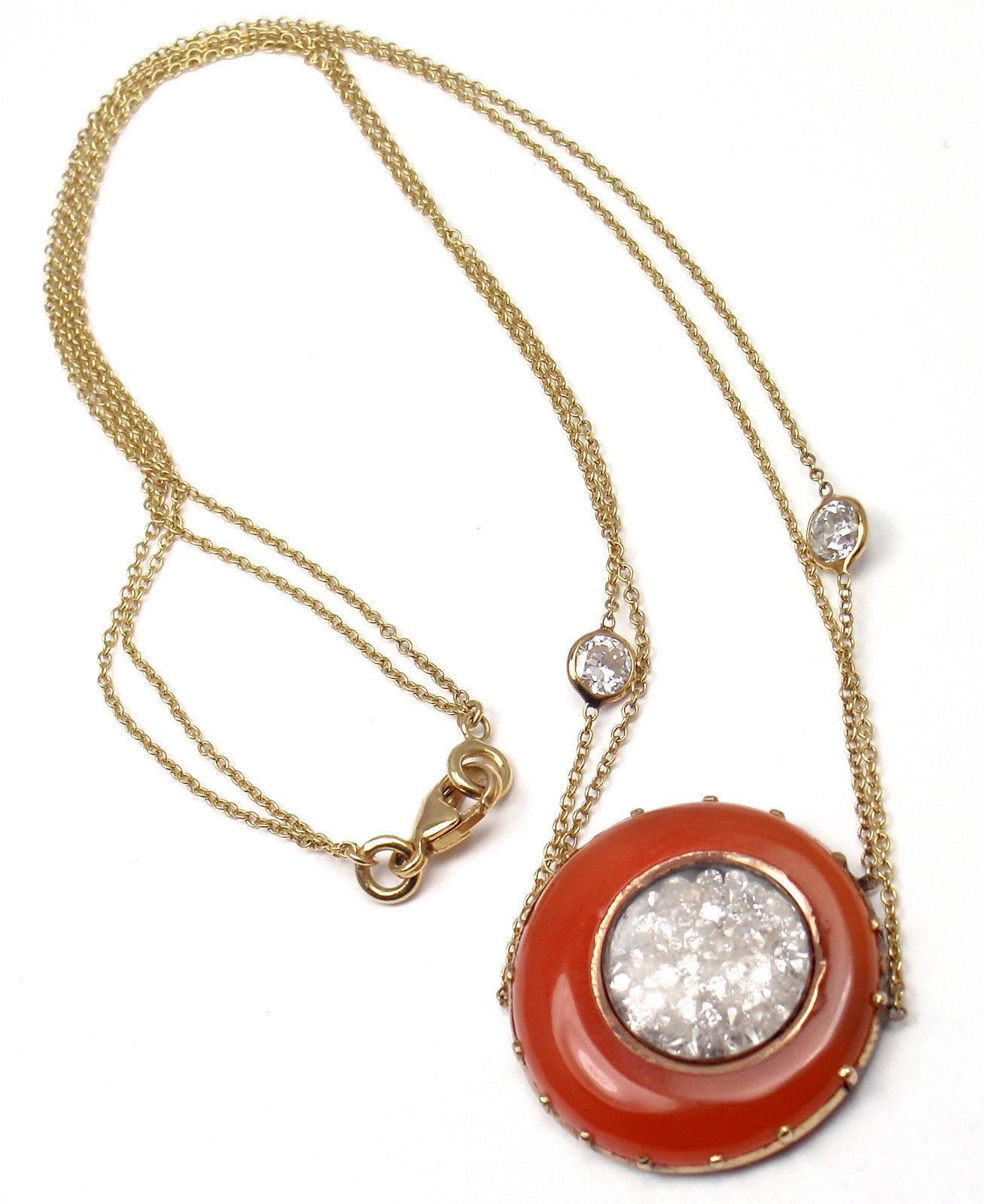 Renee Lewis Carnelian Diamond Gold Necklace In New Condition In Holland, PA