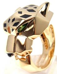 Cartier Panther Panthere Tsavorite Onyx Black Lacquer Gold Ring