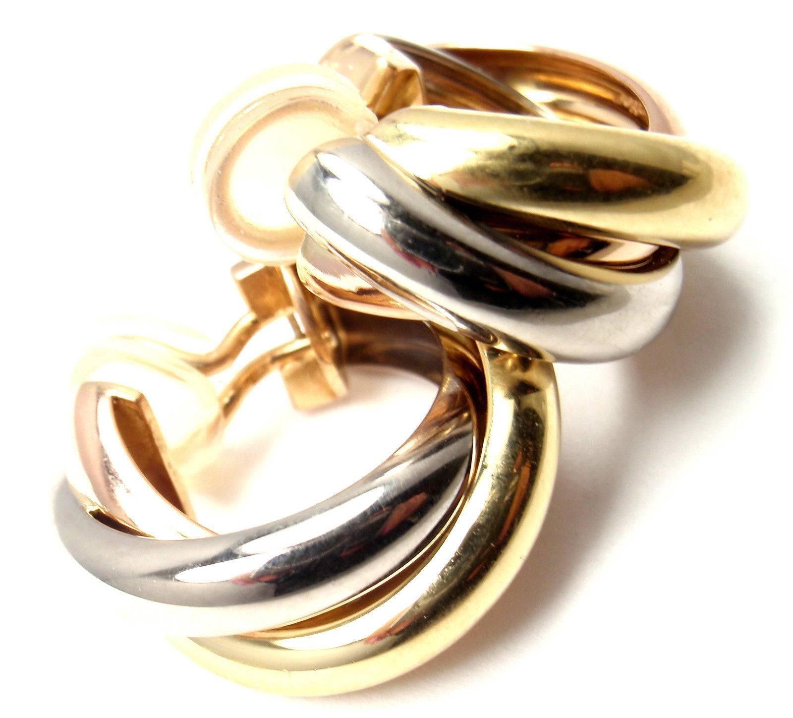 Women's Cartier Trinity Thick Tri-Color Gold Hoop Earrings