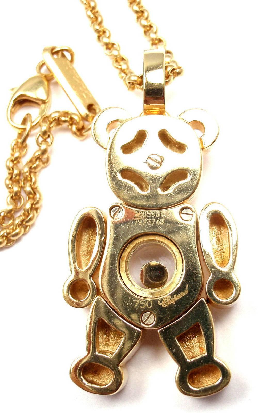 Chopard Happy Diamond Teddy Bear Gold Pendant Necklace In New Condition In Holland, PA