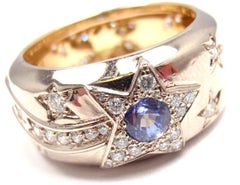 CHANEL Comete Diamond Blue & Yellow Sapphire Two Tone Gold Wide Band Ring