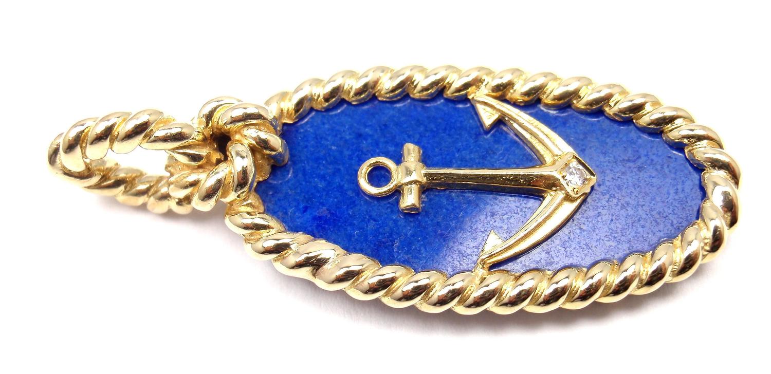 Van Cleef and Arpels Diamond Lapis Lazuli Anchor Yellow Gold Pendant at